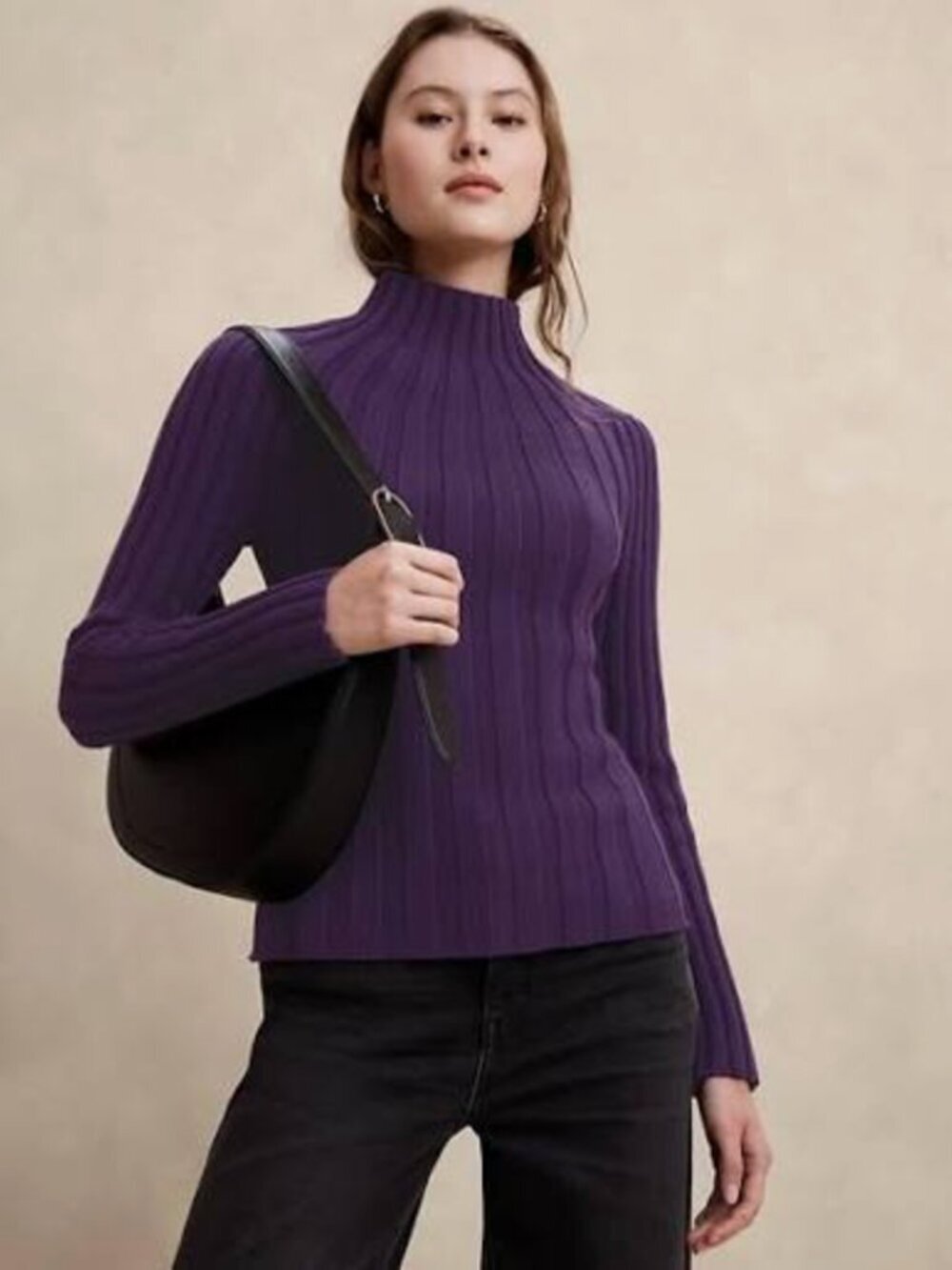 Banana Republic NWT Mock-Neck Ribbed Pullover Long Sleeve Sweater Purple, Medium